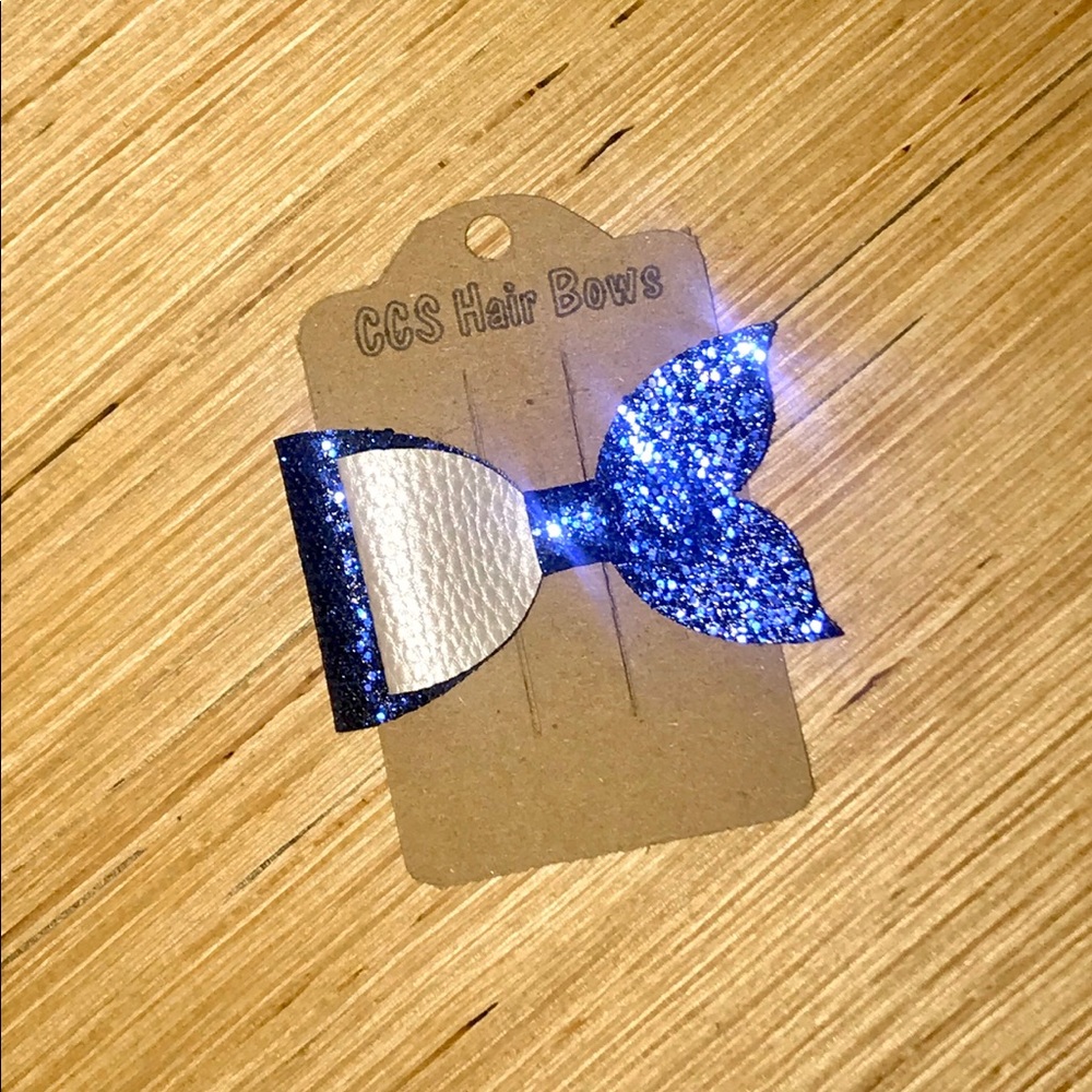 Mermaid tail faux leather hair bow clip handmade